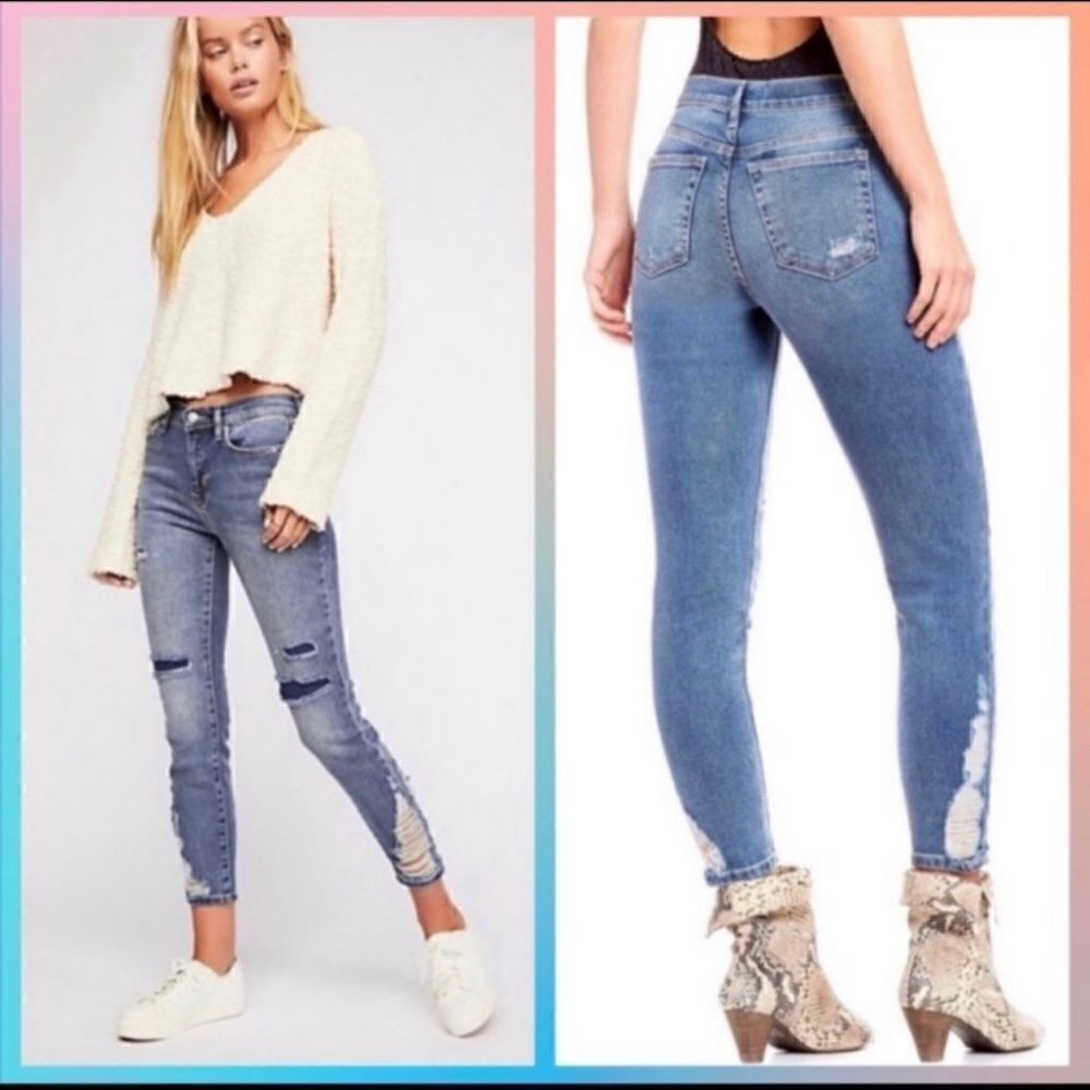FREE PEOPLE ABOUT A GIRL HIGH RISE DISTRESS JEANS